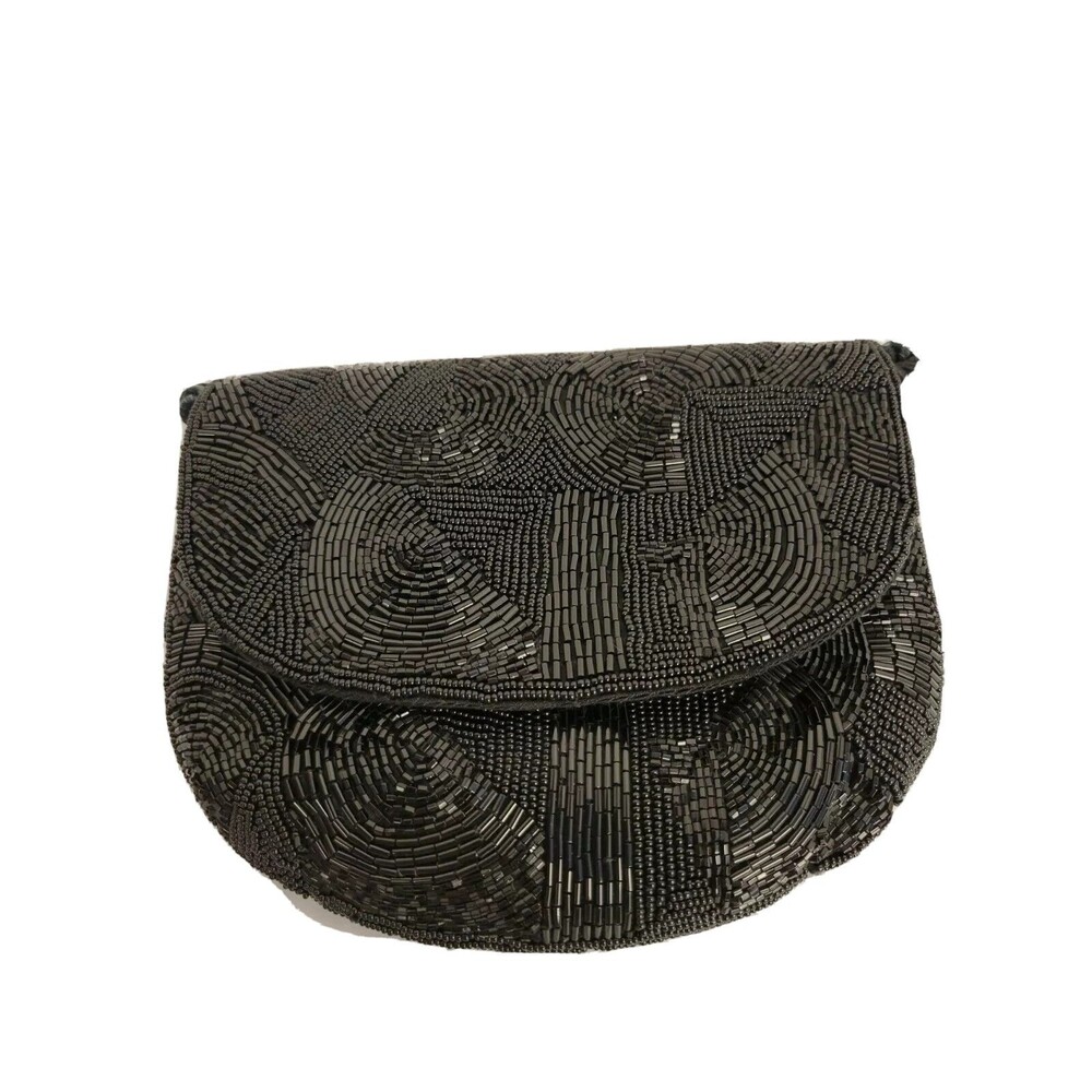 Beaded Convertible Clutch Bag Purse Black Shimmering Cocktail Evening Bling